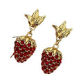 Hot Sales New Fashion Joker Inset Diamond Earrings Sweet Lovely Fruit Strawberry Pendant Trendy Geometric Shape Main Alloy