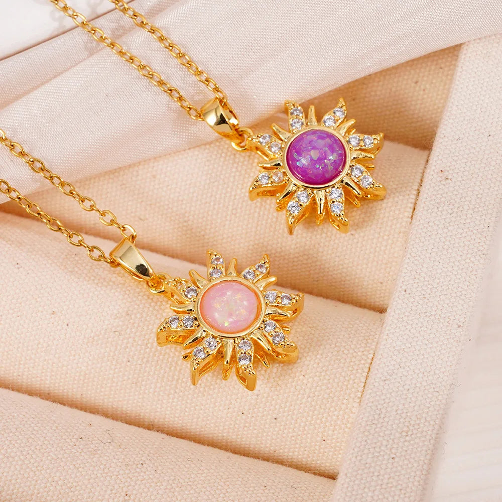 European American Cross-Border Fashion New Retro Multi-Color Opal Pendant Necklace Micro Crystal Zircon Star Anniversary