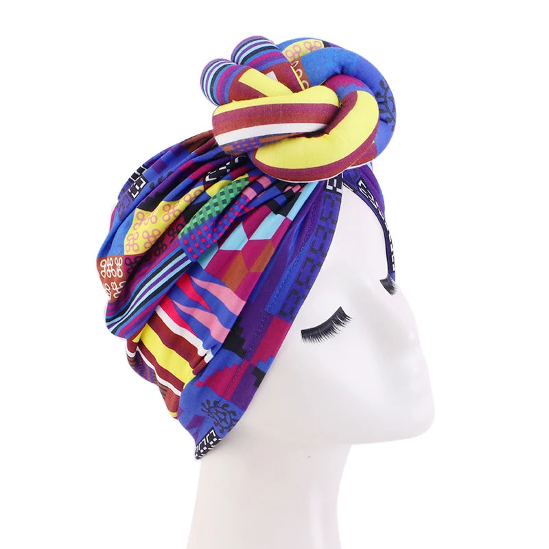 African Top Knotted Head Scarf Turban Headwear Floral Print Headwrap Women Turban Bandana