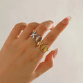 New Gold Plated Stainless Steel Open Adjustable Starfish Shell Ring for Women Jewelry