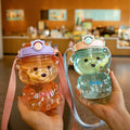 Popular Cartoon Bear Shaped Straw Water Bottle 1000ML Drinking Cup for Kids Portable Summer Outdoor Sports School Travel