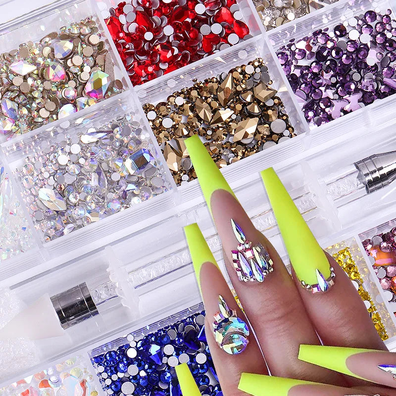 Hot Sell Nail Art Rhinestone Decoration Diamond Crystal 21 Grid Nail Stones for Nail Diy
