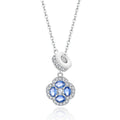 QX CUSTOM OEM Fine Jewelry Blue Zircon 925 Sterling Silver Four Leaf Clover Flower Romantic Pendant Women Necklaces