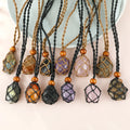 Personality Natural Stone Necklace Jewelry Natural Stone Agate Braided Wax Rope Net Bag Pendant Creative Stone Necklaces