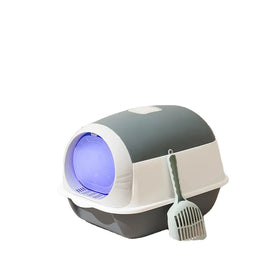 Large Capacity 20L Plastic Enclosed Cat Litter Box Fully Spillproof Deodorant Cat Toilet with Two-Way Shovel Closed Sandbox