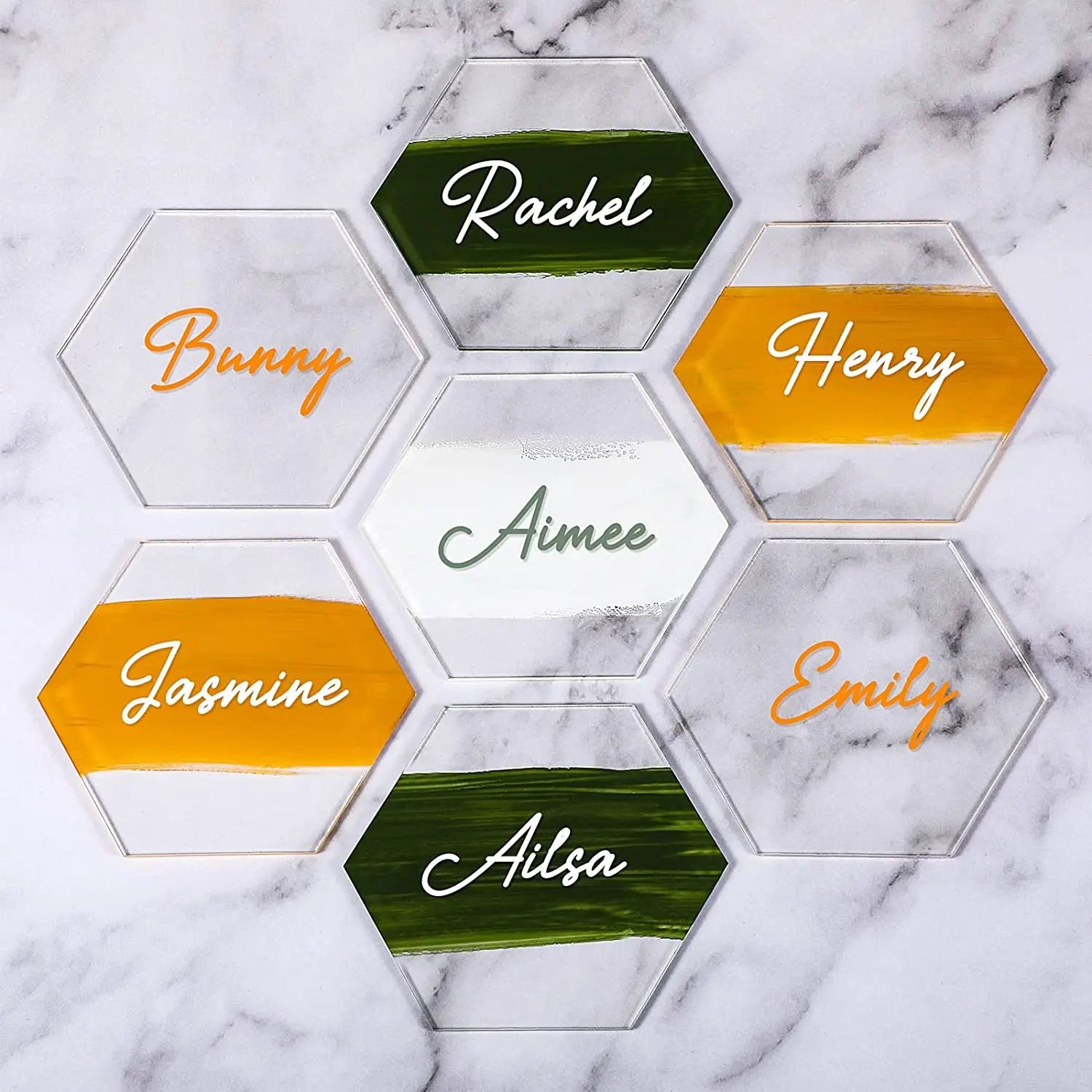 Blank Hexagon Tiles Seating Cards Handwritten Name Plate DIY Clear Acrylic Place Cards Wedding Table Numbers Card