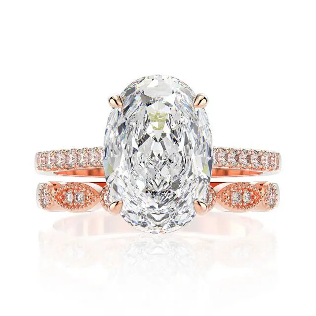 925 Sterling Silver Cubic Zirconia Bridal Rings Sets Oval Cut CZ Engagement Rings Wedding Band for Women