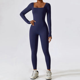 Autumn Winter Tight Yoga Bodycon Nude Fitness Sports Quick-drying Water Resistant Breathable Spandex/Nylon One Piece Jumpsuit