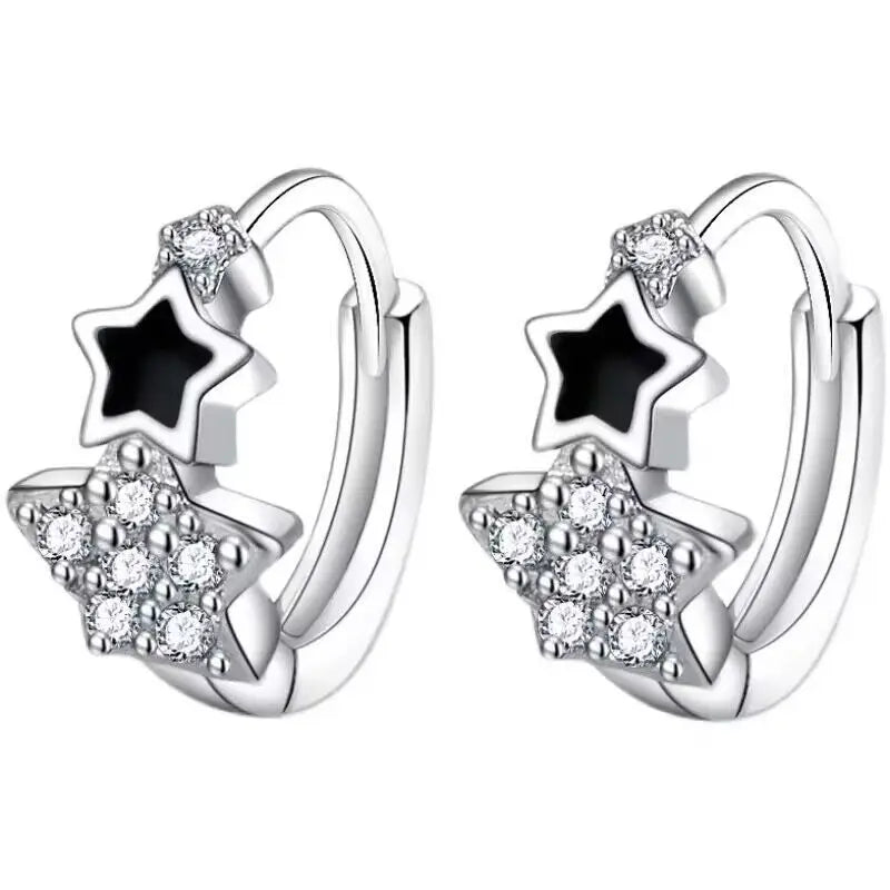 Wholesale 925 Sterling Silver Star Hoop Earrings Trendy Fashion Zircon Jewelry for Wedding or Party