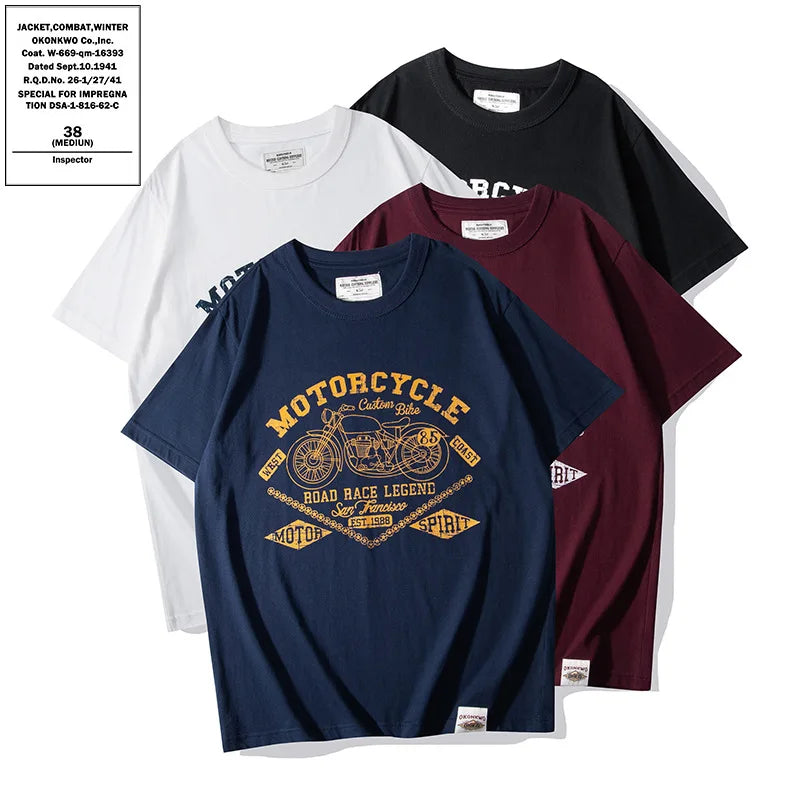 Men Clothes Vintage Retro Letter Pattern Discharge Printed Short Sleeve Summer T-Shirt New 100% Cotton Casual Hot Supplier