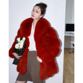 New Arrive Luxurious Design Long Style Fur Jacket Warm Fur Parka Overcoats Red Fox Fur Coat for Women