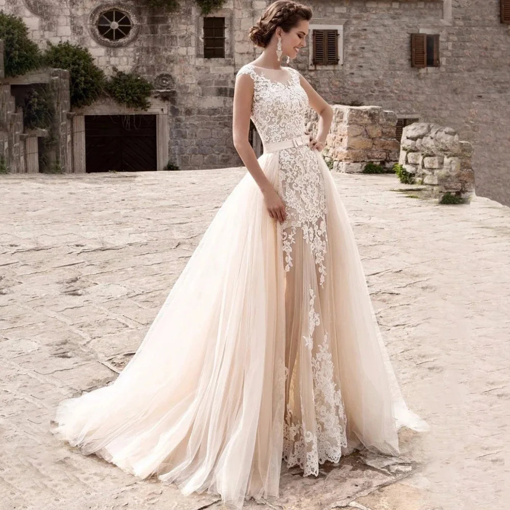 Mermaid Couture Train Tailed Lace Bridal Dress Tulle Beaded Gown Wedding Dresses