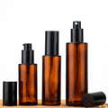 Unique Custom Cosmetic Glass Pump Bottle Amber Color Lotion Spray Glass Bottle with Pump