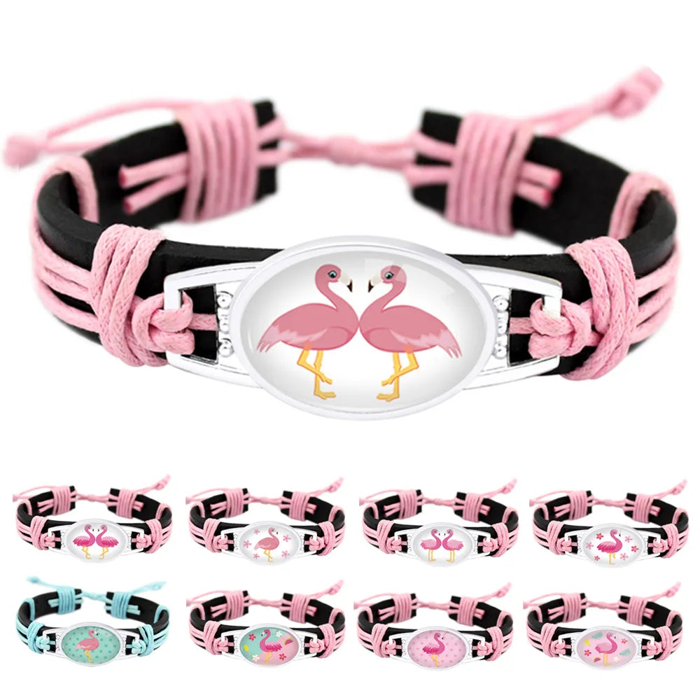 Factory Leather Jewelry Friendship Promotion Gift Custom Flamingo Unicorn Charm Genuine Leather Bracelets