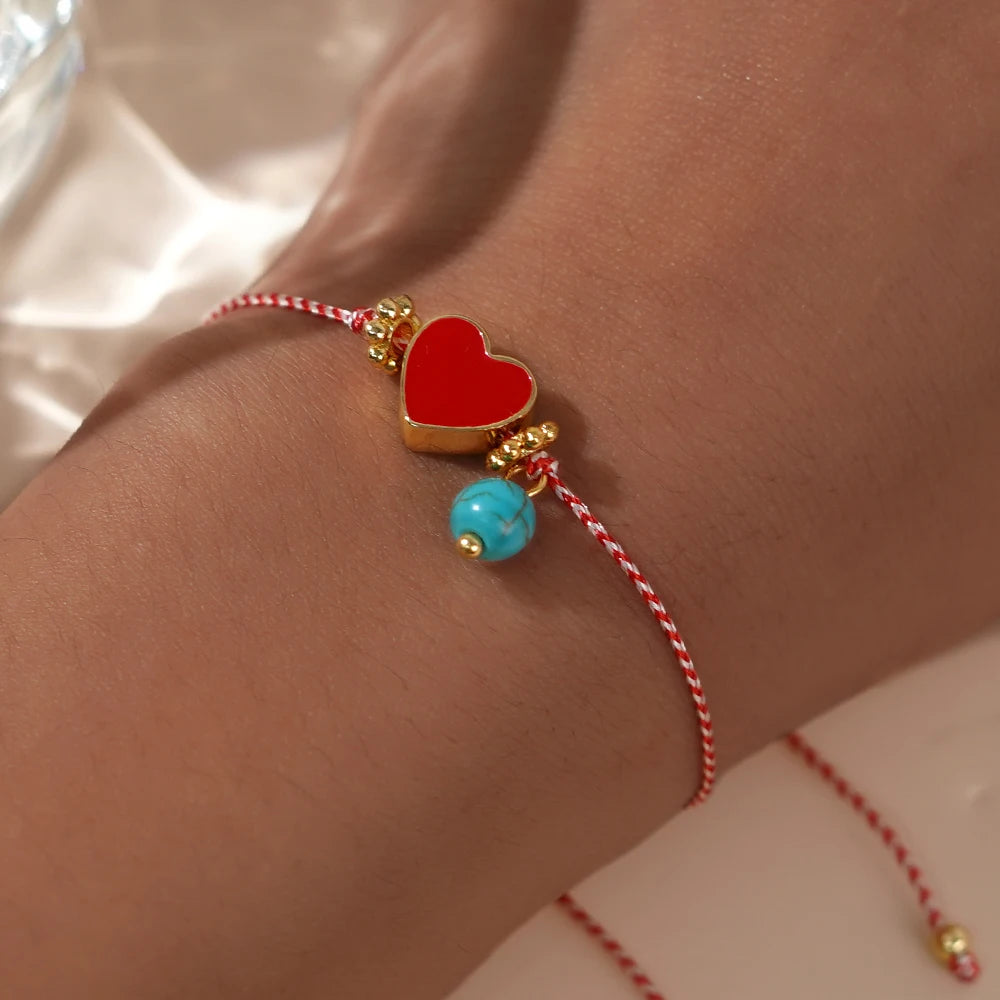 Go2boho Martis Rope Series Heart Bracelets Handmade Gold Snowflake Inlay Women's Valentine's Day Gift Alloy Gold Plated Bangles