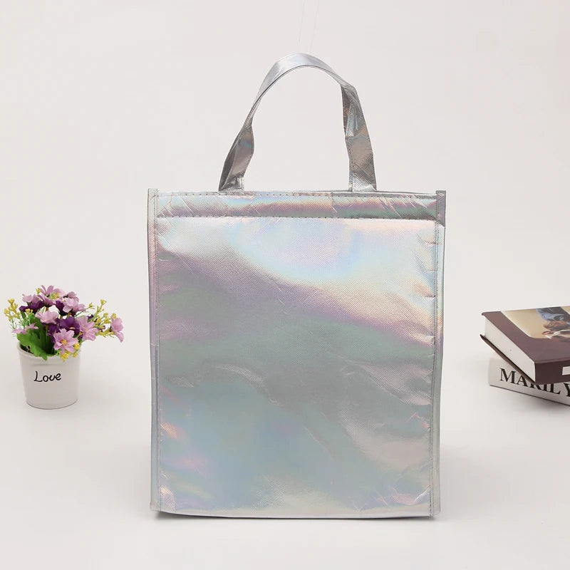 Custom Non-Woven Aluminum Foil Disposable Cooler Bag Small Takeaway Thermal Insulated Food Drink Delivery Shopping Bag Cold Hot