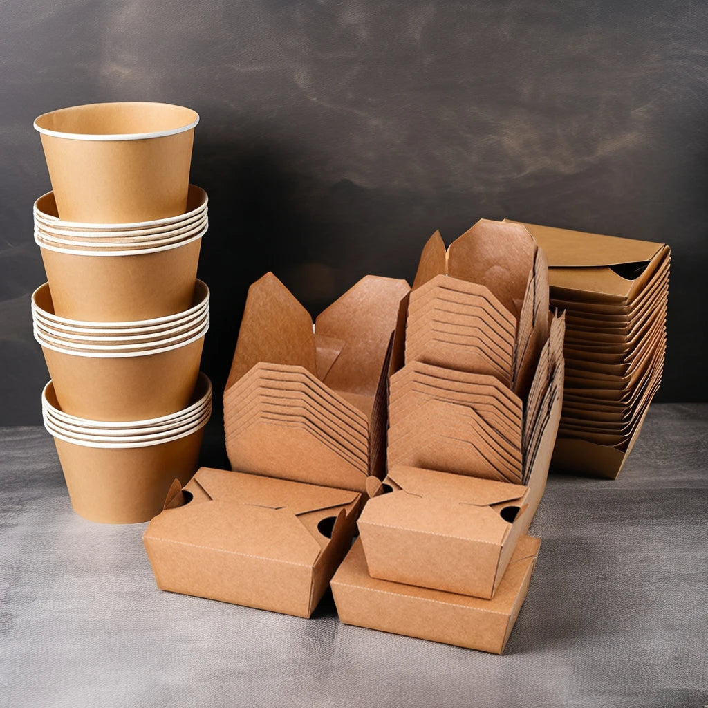 AT PACK Eco Friendly Custom Recyclable Kraft Paper Disposable Square Round Paper Cup Food Grade Takeaway Paper Food Container MegaBDM