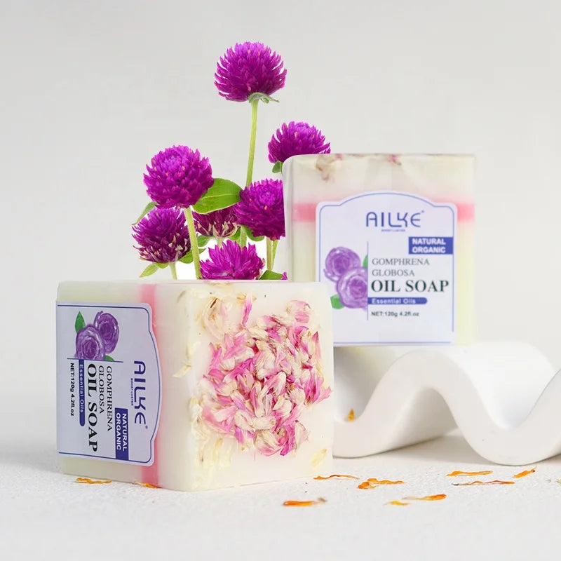 Private Label Hydrating Savon Amino Acide Brightening Handmade Soap With Globe Amaranth Flower Ingredient