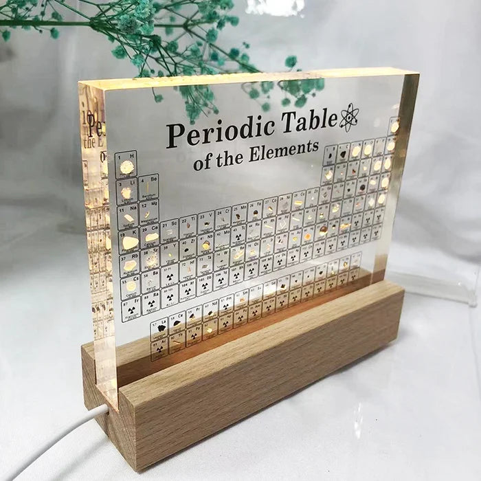 Resin Periodic Table Transparent Display with Real Elements Business Gift for Kids School Learning with Light