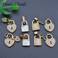 Diy Jewelry Gold Plated CZ Pave Small Padlock Lock Key Charm