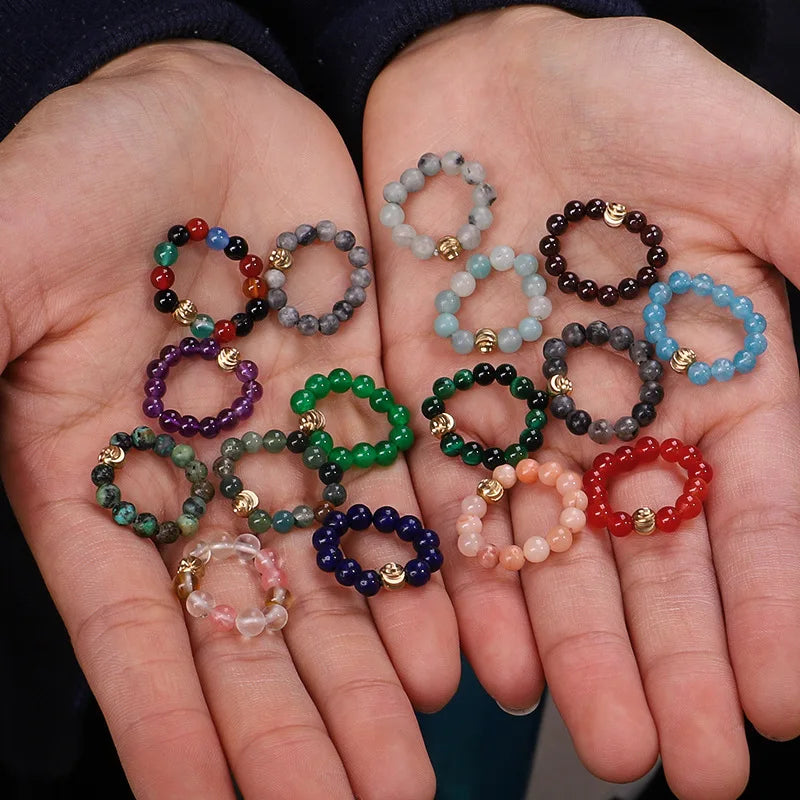 Fashion 4mm Stretch 100% Real GEM Natural Stone Beads Rings Jewelry for Women