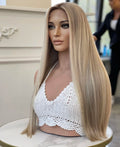 Cuticle Aligned Human Hair Wigs Highlights Blonde Color Straight Glueless HD Lace Front Wigs