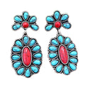 Antique Silver Plated Alloy Vintage Bohemian Turquoise Flower Drop Earrings Hot Selling Designer Fashion Jewelry for Women
