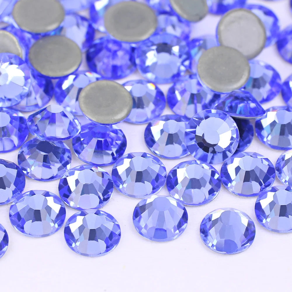 Dongzhou Crystal 1440pcs Paper Bag Crystal Rhinestones Light Sapphire Round Hotfix Flatback Crystal Stone for Decoration