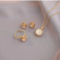 Fashion Accessories 18k Gold Plated Rotating Opal Pendant Light Luxury Zircon Design Necklace Earring Ring Bracelet Set