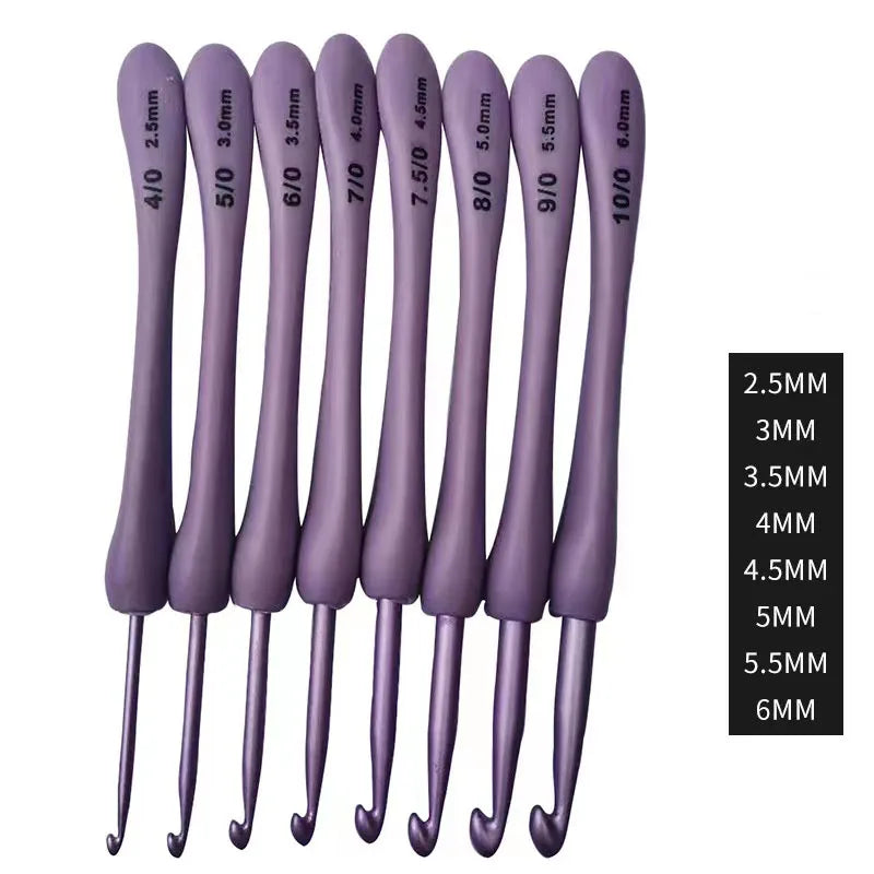 2.5mm-6.0mm 8Pcs/Set  Tools Purple ABS Plastic Handle Oxidized Knitting Crochet Hook Needle