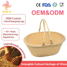 New Arrivals Cute Style Eco-Friendly Handmade Oval PP Plastic Multifunction Picnic Gift Storage Baskets Handle Shopping Kitchen