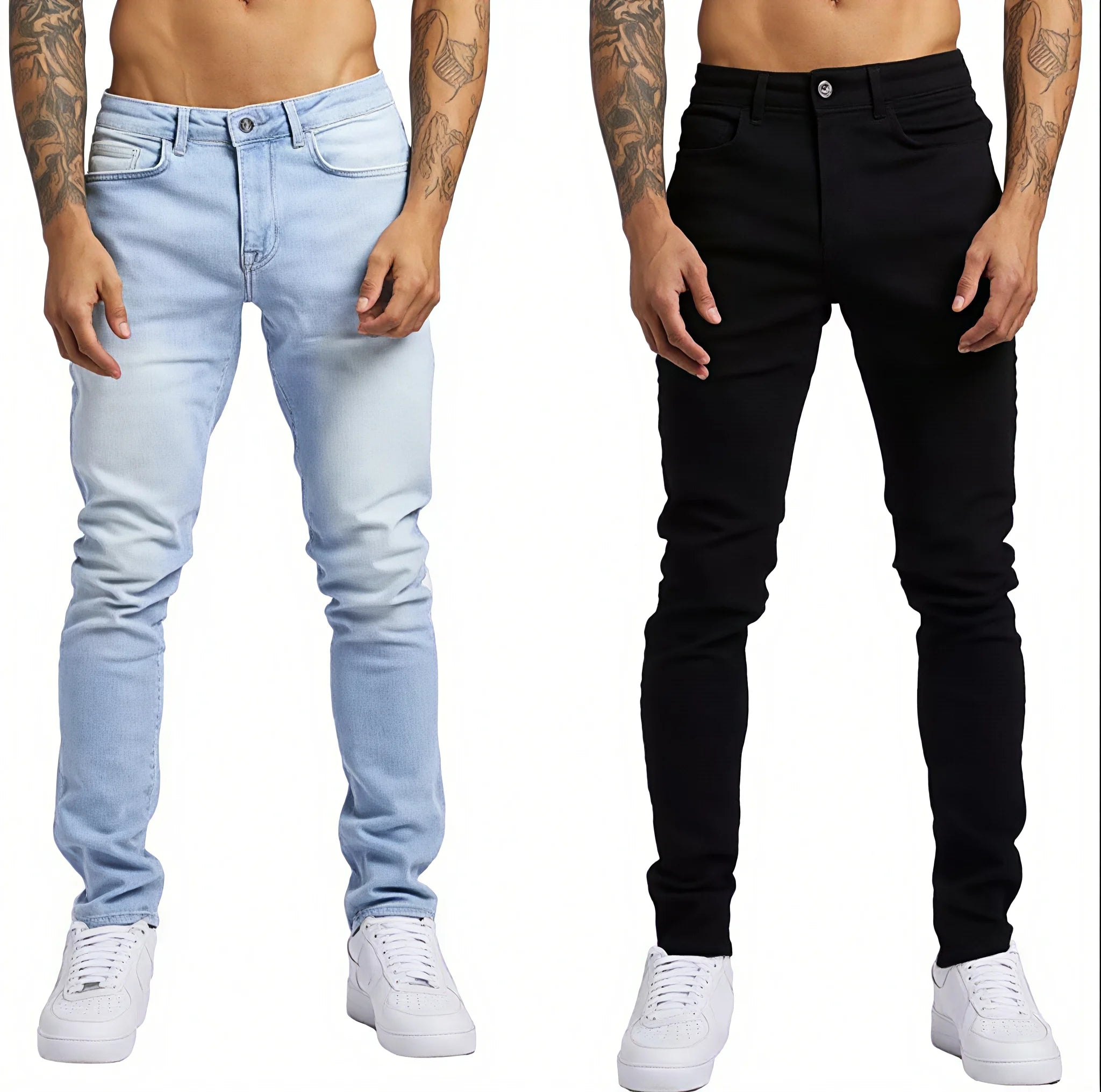 Wholesale Custom Autumn Men's Straight Print Washed Button Jeans Comfortable Cotton Denim Elastic Casual