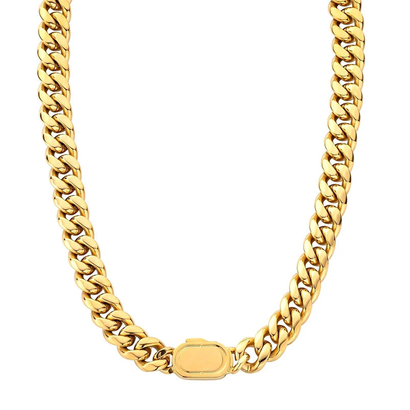 Gemnel 316L Stainless Steel 12mm Curb Chain Hip Hop Party Statement Jewelry Men Necklace