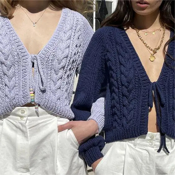2026 Manufacturer Custom Summer Cozy Soft Ladies Cropped Hand Chunky Cable Knit Cardigan Sweater Women