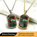 Minimalist Geometric Ruby in Zoisite Pendant Necklace Tarnish Free 316L Stainless Steel Jewelry High Gloss Oily Polish Flush Set