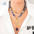 SUMMLY Wholesale Vintage Natural Stone Beaded Chain 18K Gold Plated Stainless Steel Necklace Fashion Jewelry