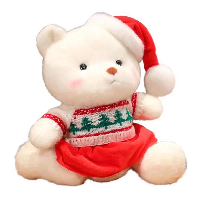 Hot Selling Unisex Christmas Bear Plush Toy Soft Cotton Stuffed Animal Embroidered Techniques Perfect Gift for All Genders