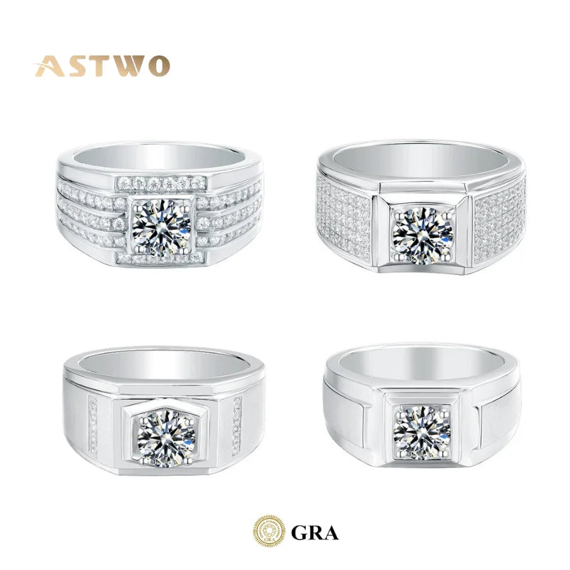 Moissanite Hip Hop Ring 925 Sterling Silver Prong Setting 2ct Wedding Band Moissanite Ring Men