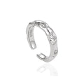 Luxury Texture S925 Sterling Silver Cubic Zirconia Rings Irregular Surface Glossy Open Adjustable Finger Fine Jewelry