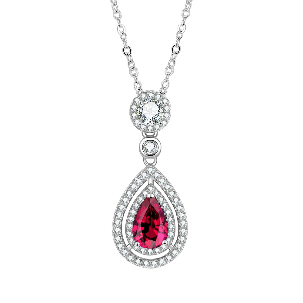 Elegant 18K Gold Plated Synthetic Ruby Water Drop Pendant Necklace Created Gemstones Charm Pendant for Girl Birthday Gifts