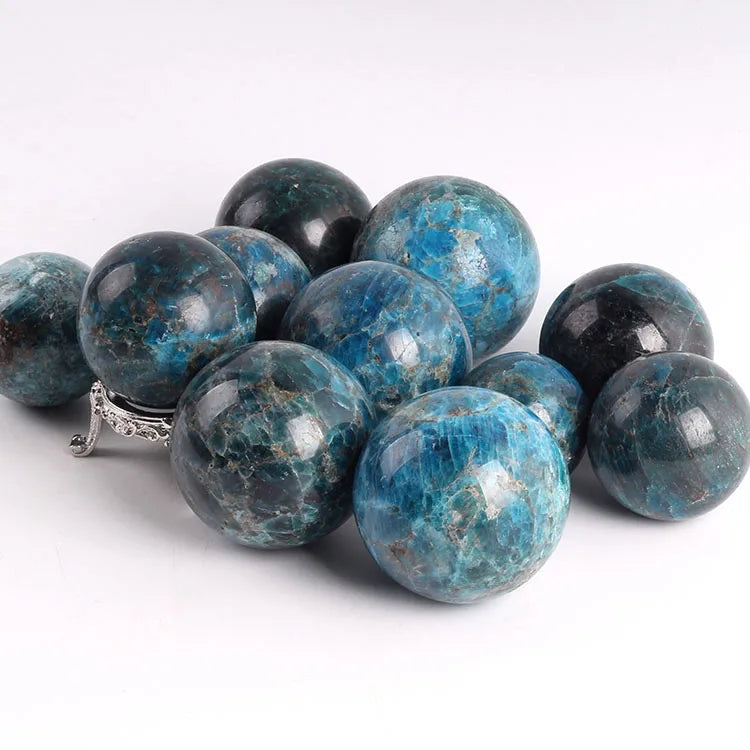 Wholesale Blue Apatite Sphere Crystal Ball Feng Shui Style Engraved Gemstone Sphere for Interior Decoration