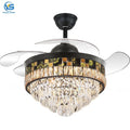 Y114 Crystal Chandelier Fan with 42inch with Remote Control Ceiling Fans with Crystal Chandeliers Retractable Ceiling Fan