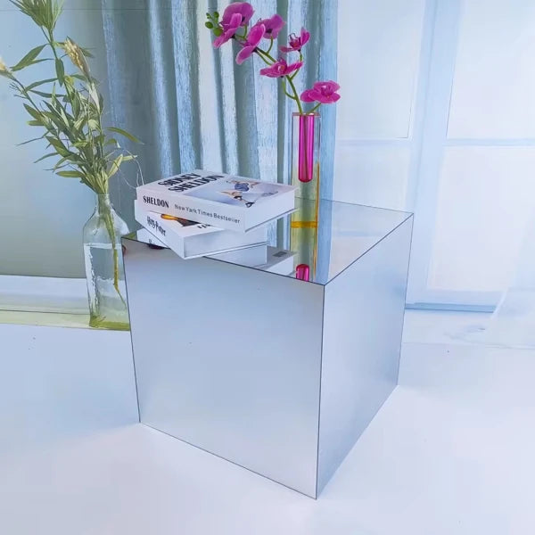 Silver Mirror Acrylic Coffee & Side Tables Bedside Mirrored End Tables for Living Room