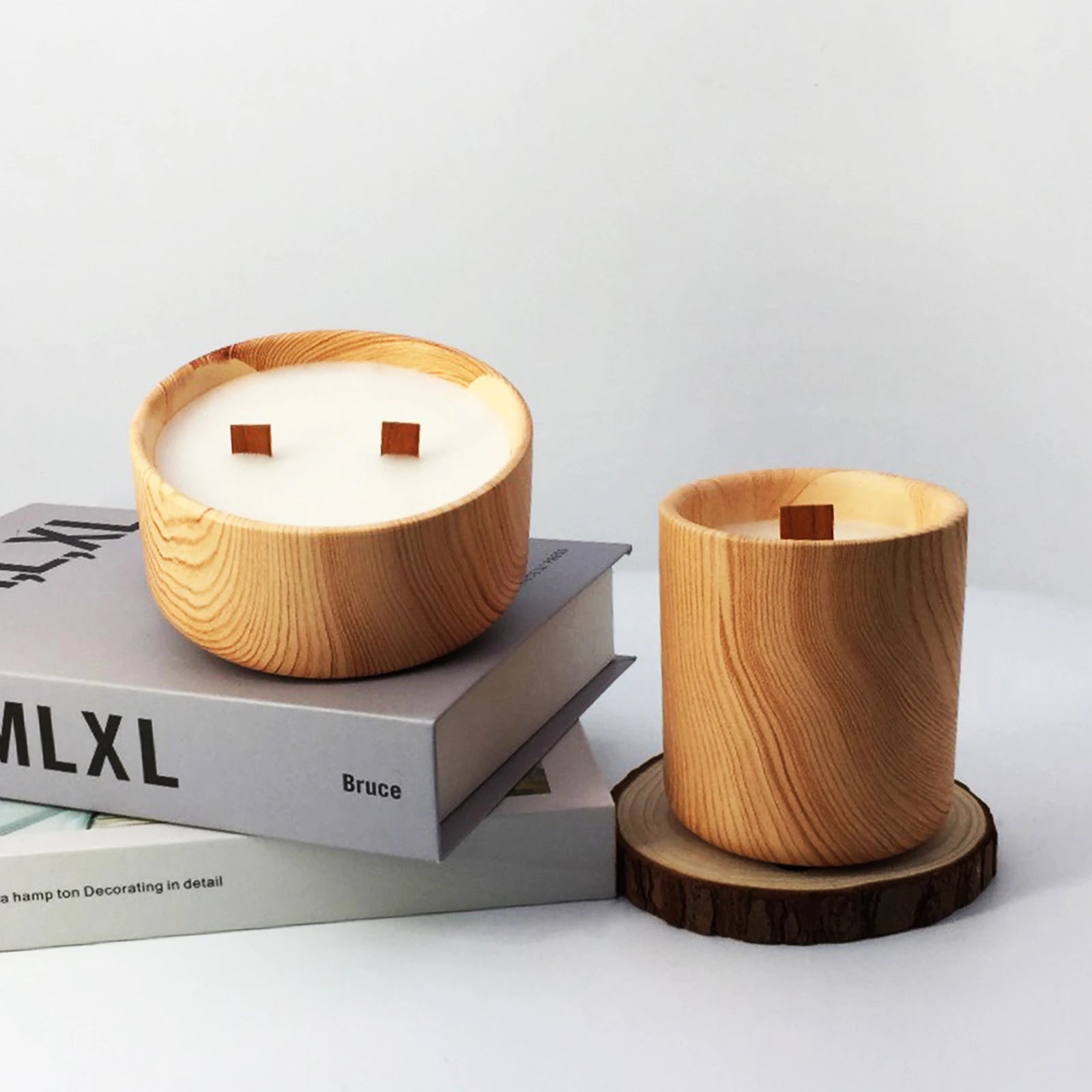 TC57/TC58  Various Size Wood Grain Ceramic Candle Vessel Ceramic Vassel Candle Jar Set