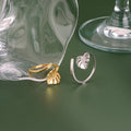 S925 Stamp Ivy Leaf Open Ring 18k Real Gold Plated Leaves Ring for Girls Open Rings Adjustable