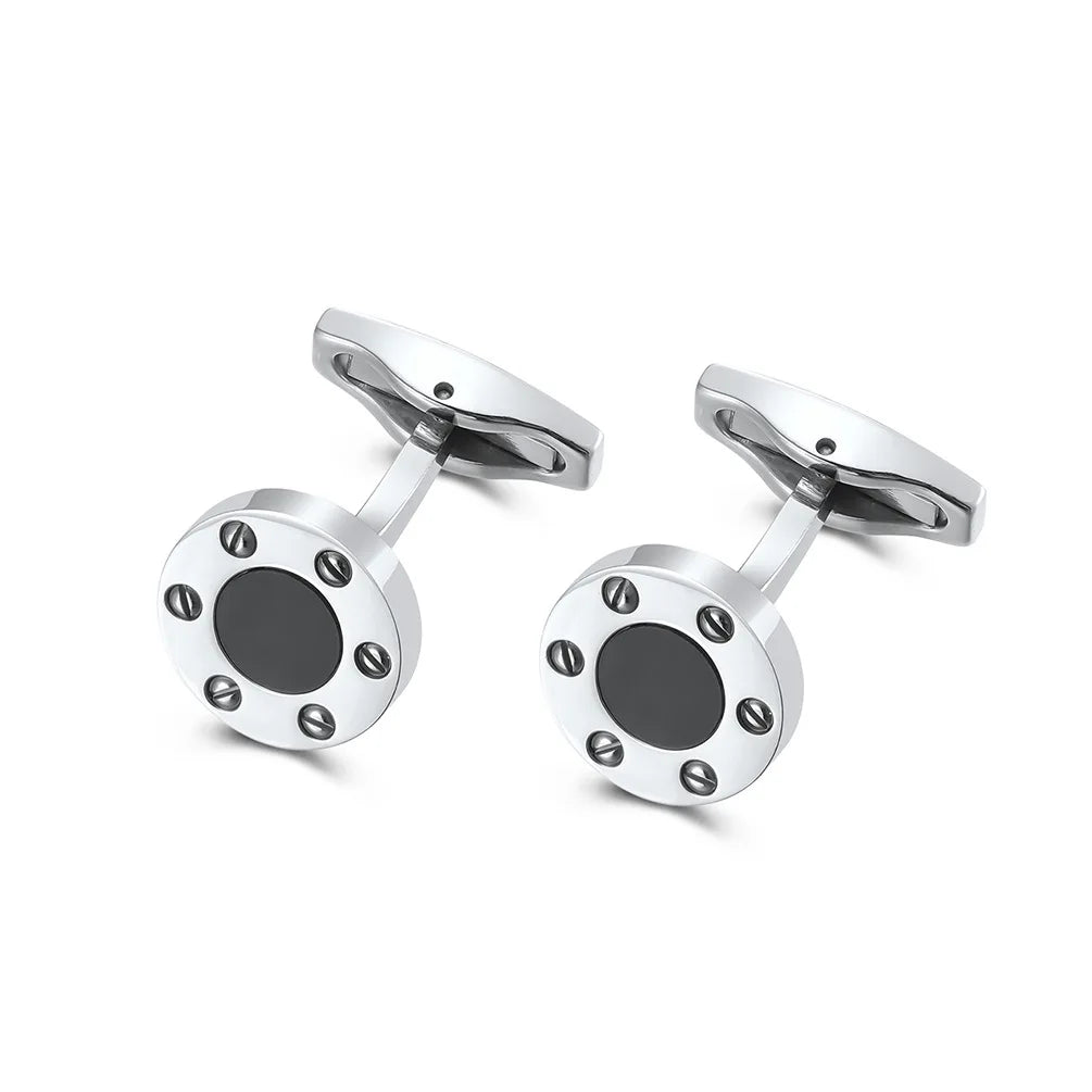 Vintage Screw Cufflinks High-grade Men's Round Agate Cufflinks