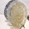 Lead-Free Food-Safe Luxury Lace Charger Glass Plate Dish 33cm Handpainted Novelty Leaf Clear Gold Black Colors Sustainable Party