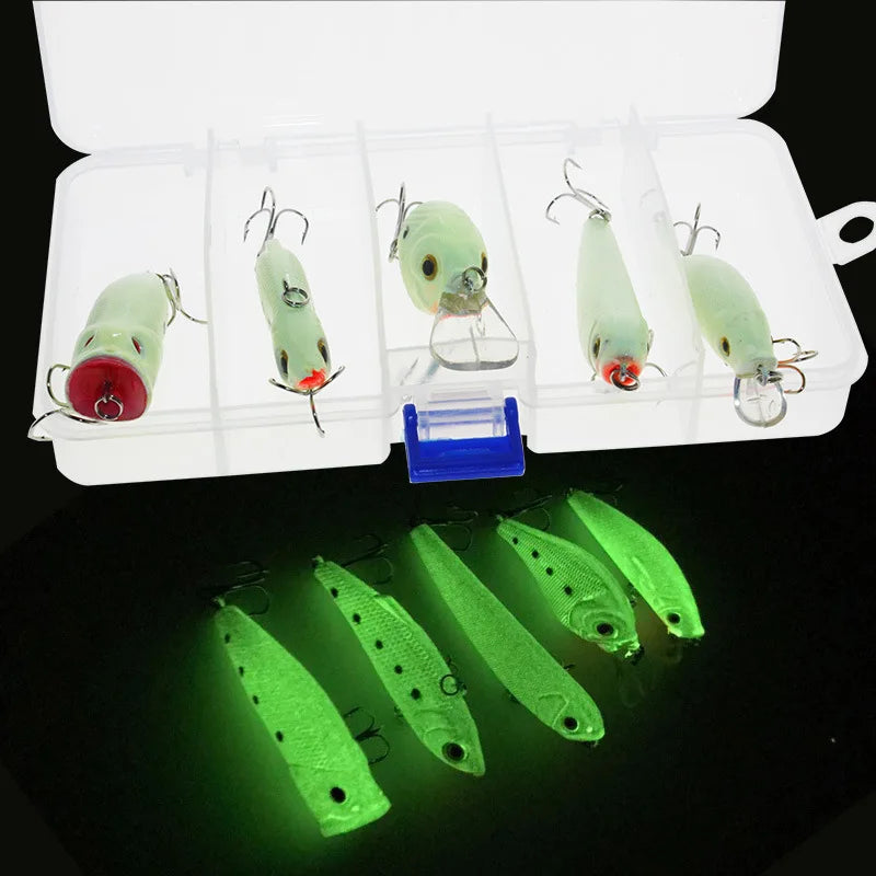 Wholesale High Quality 5 Pieces Fishing Bait Luminous Sleeve Box Minnow Hard Bait