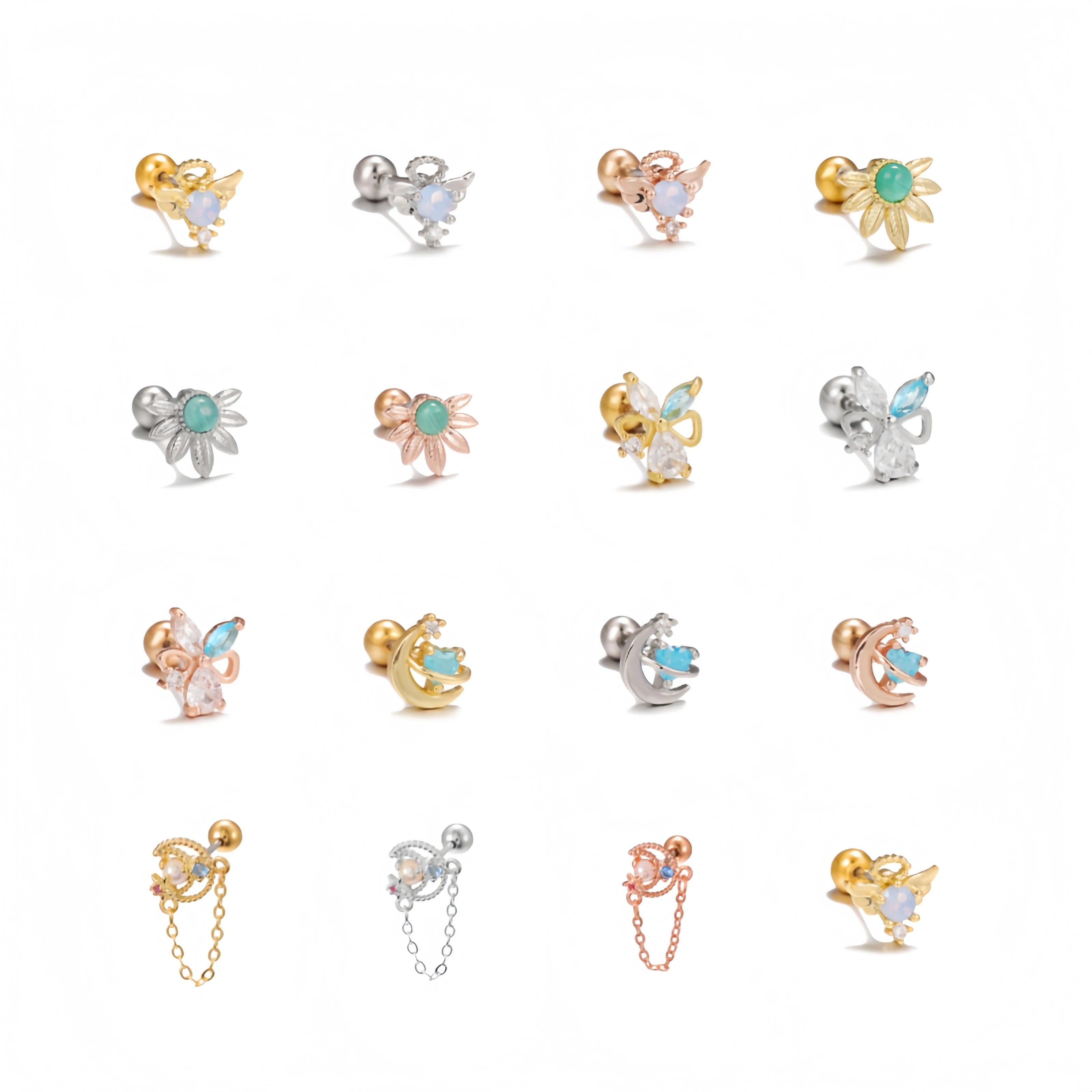 2024 New Design Light Luxury Geometry Earbone Stud Screws Screw Ball Sleeping Studs Fashion 18kBrass Piercing Earrings for Women