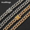 AC025  9mm Double Line Crystal Necklace for Men and Women Cuban Chain Necklace Hip Hop Jewelry